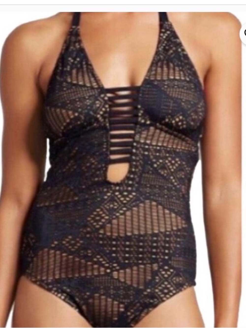 Massimo Black Crochet One-Piece Swimsuit